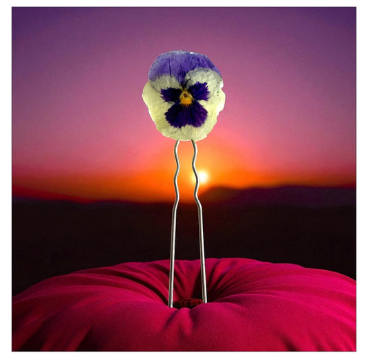 Épingle à cheveux grande pensée violet & jaune