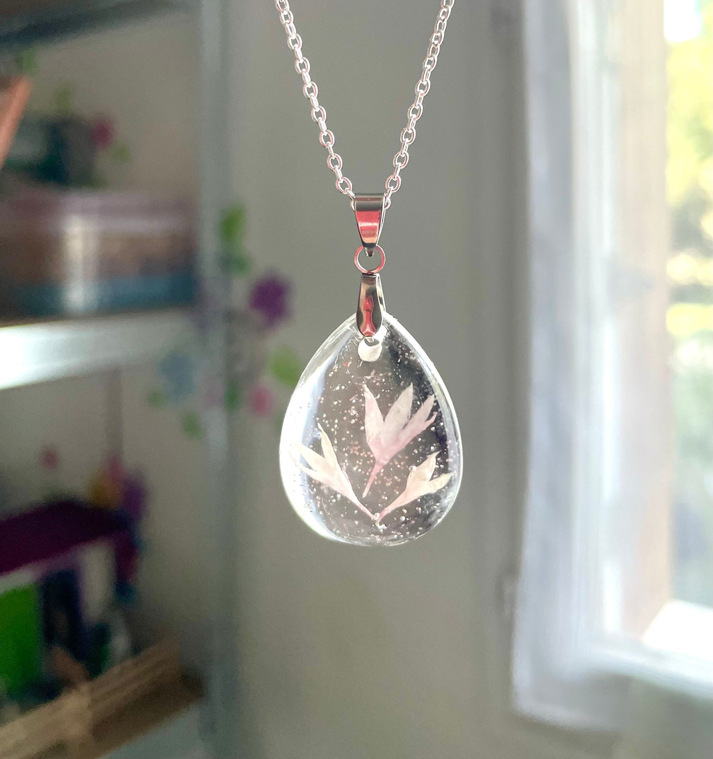 Pendentif Pétales Centaurée & paillettes