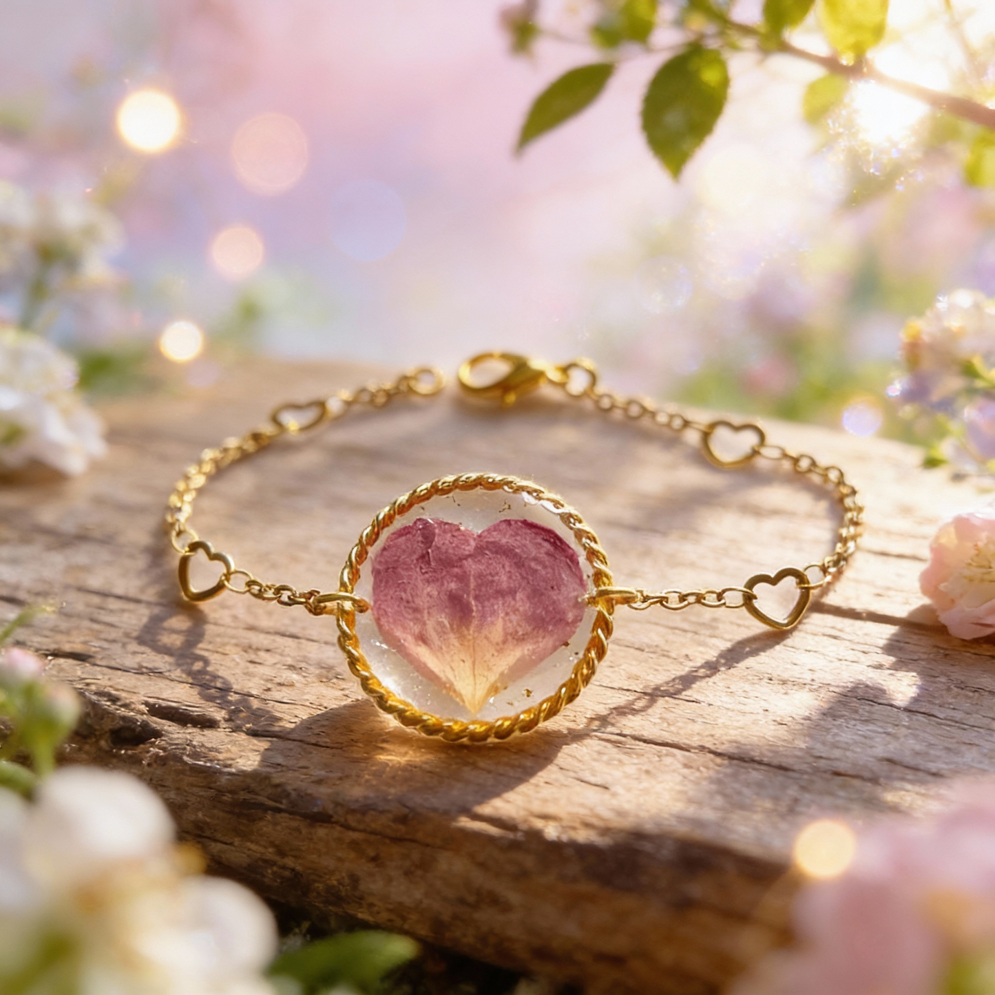Bracelet cœur de pétale de rose violet
