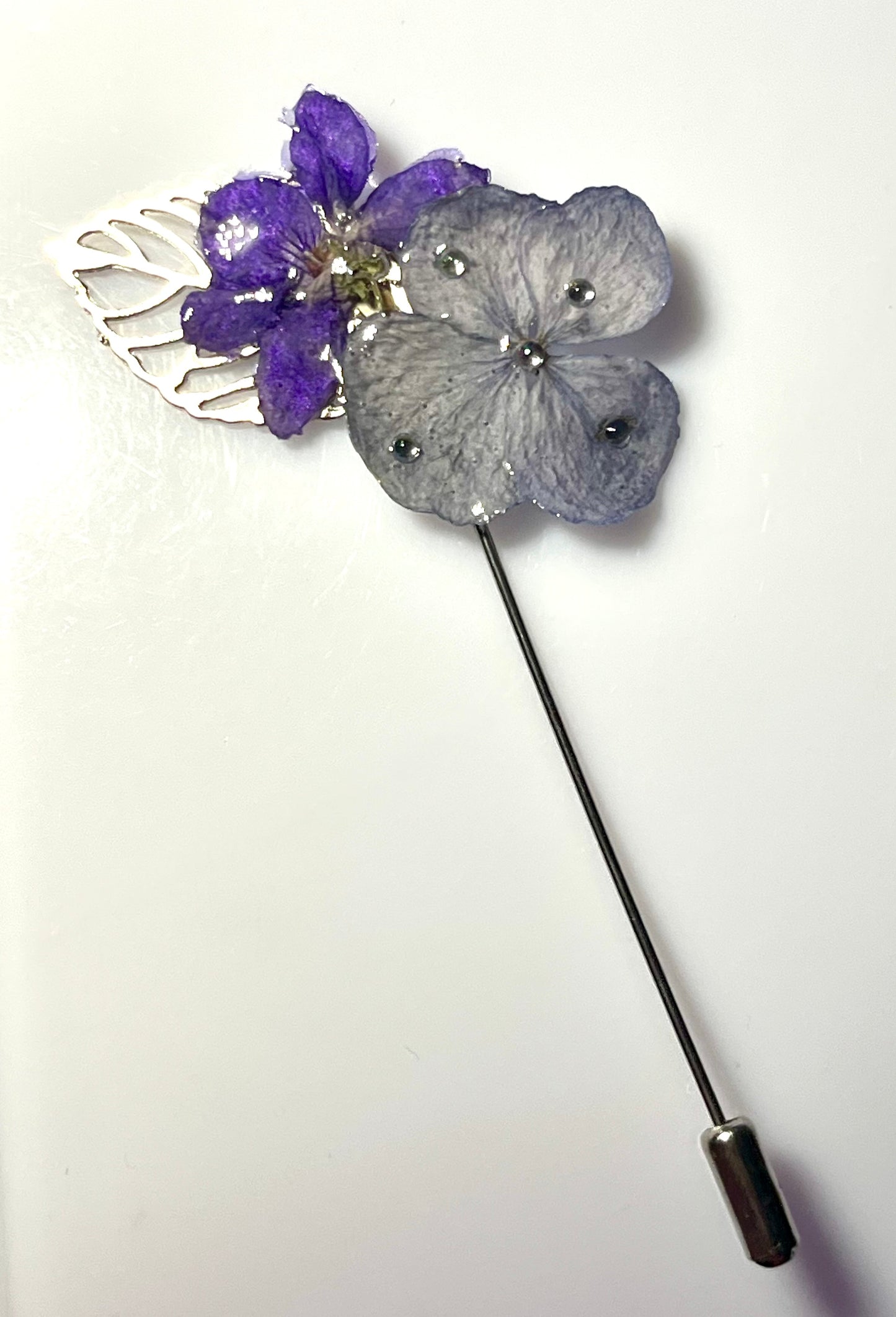Épingle broche Violette & hortensia