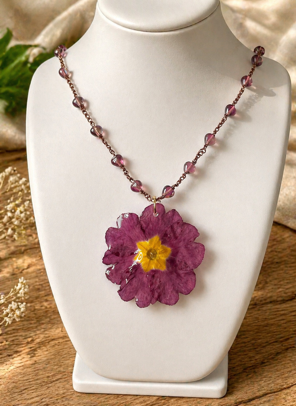 🌸 Collier “Grande Primevère” – Fleur naturelle