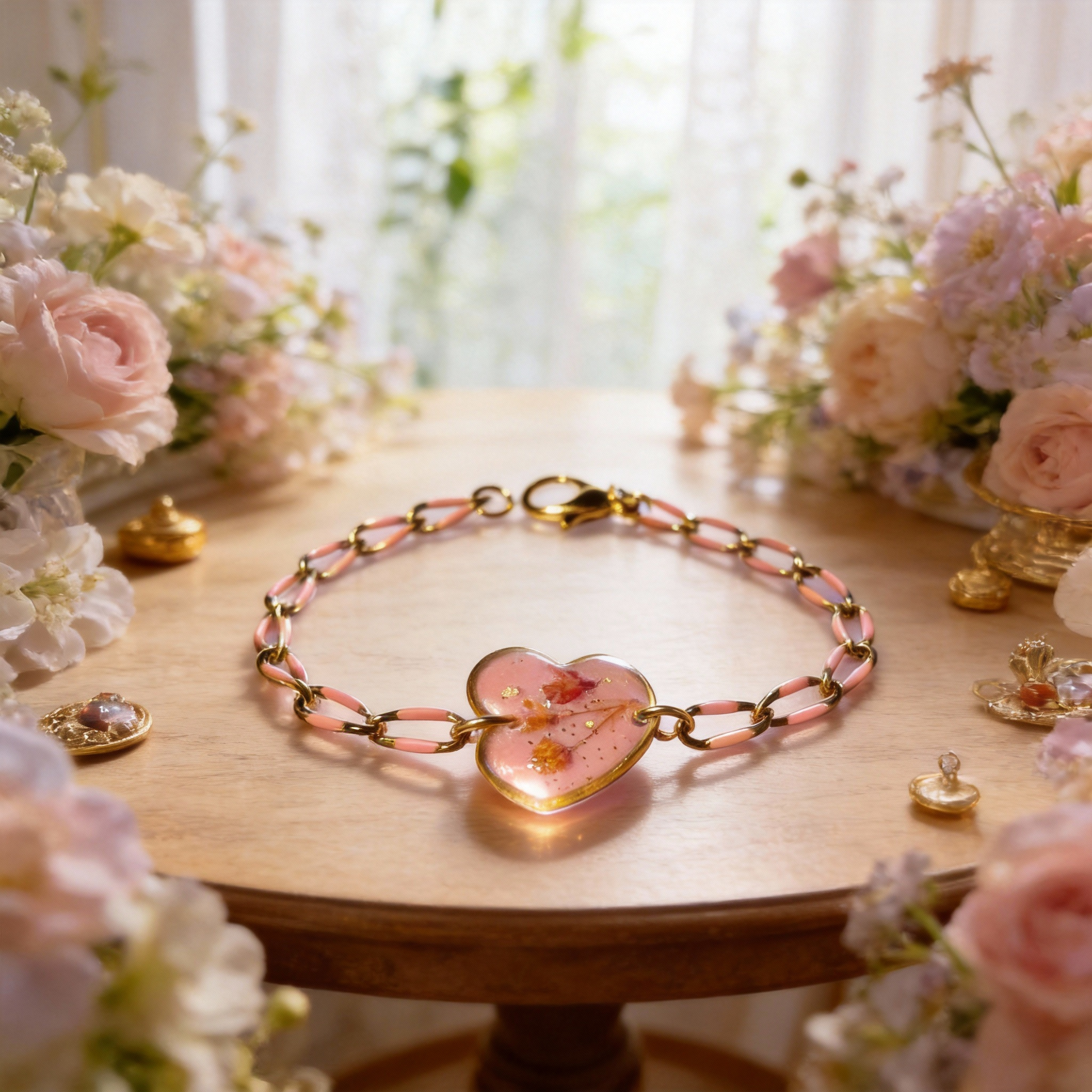 Bracelet cœur rose Renouée chaînette rose - Aux fleurs de Chloé Bracelet cœur rose Renouée chaînette rose Bracelet Bracelet