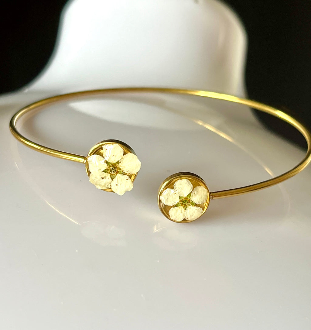 🌸 Bracelet Jonc Fleurs Lilas et Spirée