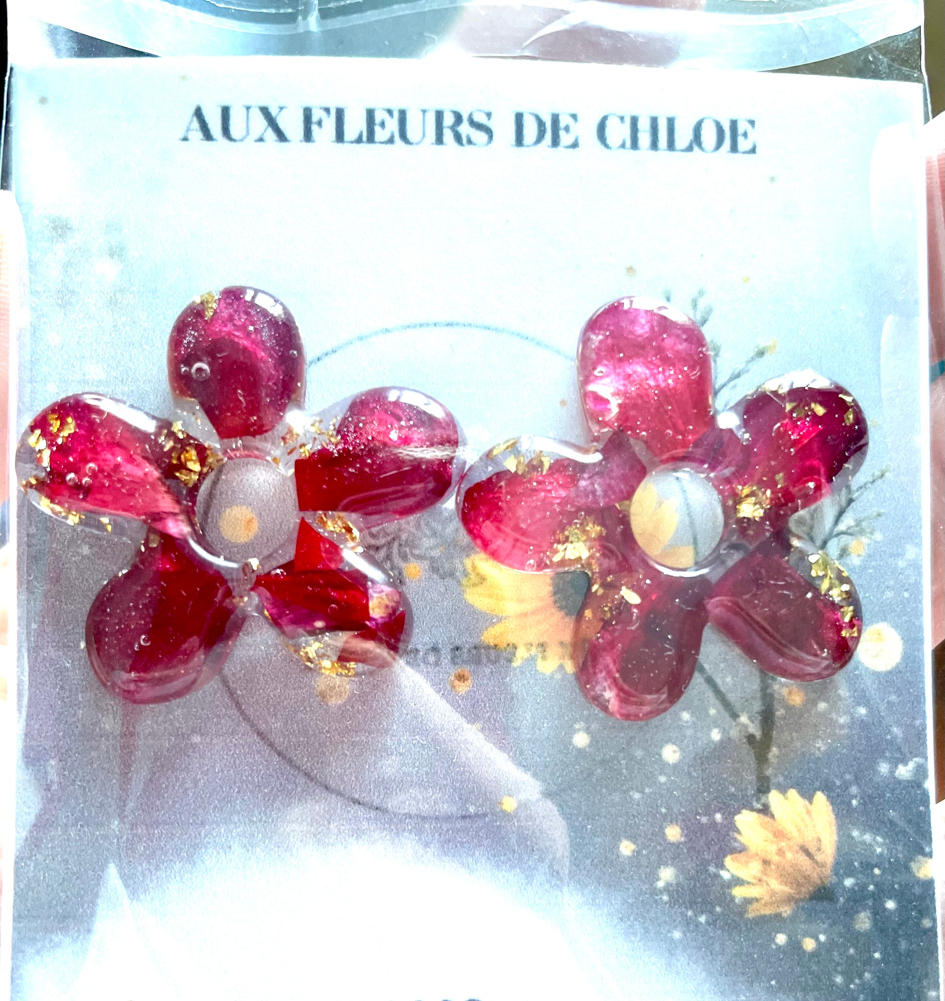 Boucles d’oreilles Fleurs en pétales dé géranium - Aux fleurs de Chloé Boucles d’oreilles Fleurs en pétales dé géranium Boucles d’oreilles Boucles d’oreilles