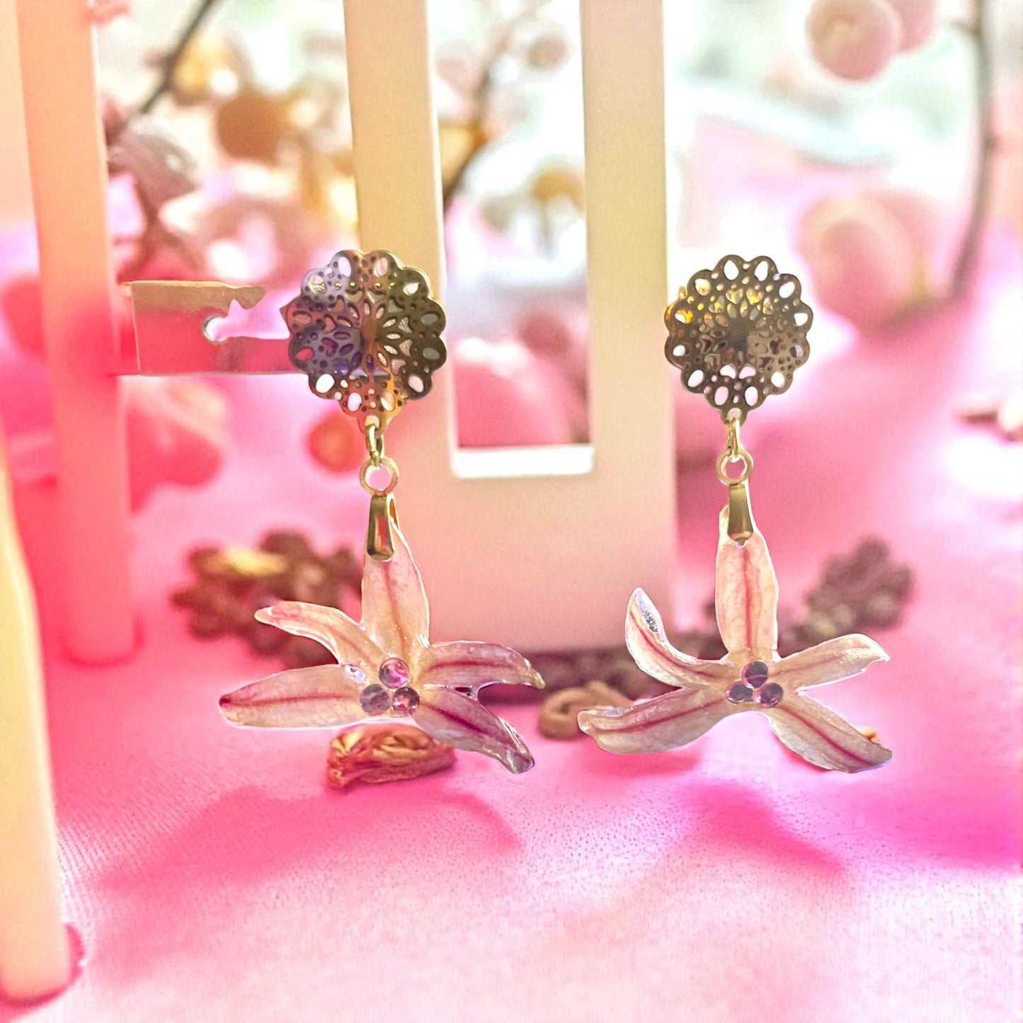 Boucles d’oreilles jacinthe rose