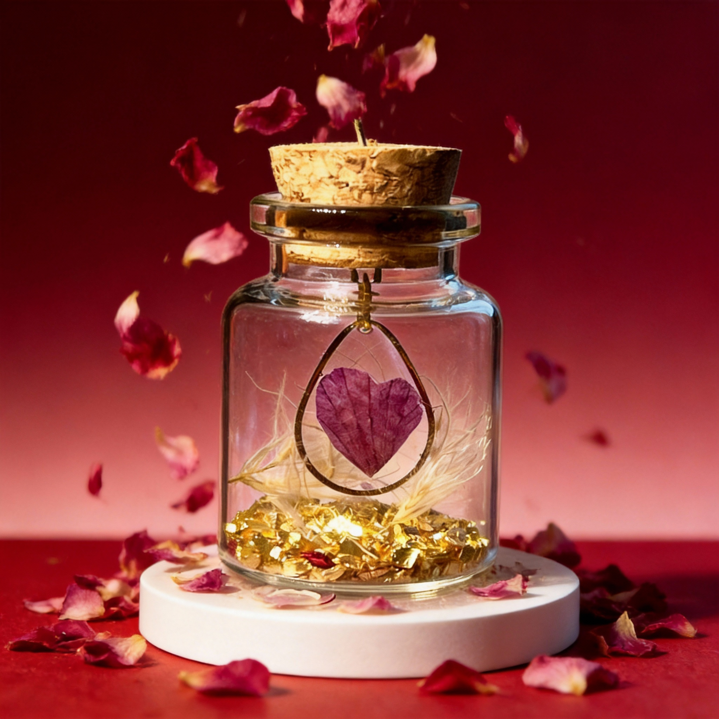 Fiole avec pendentif cœur de pétale d’orchidée