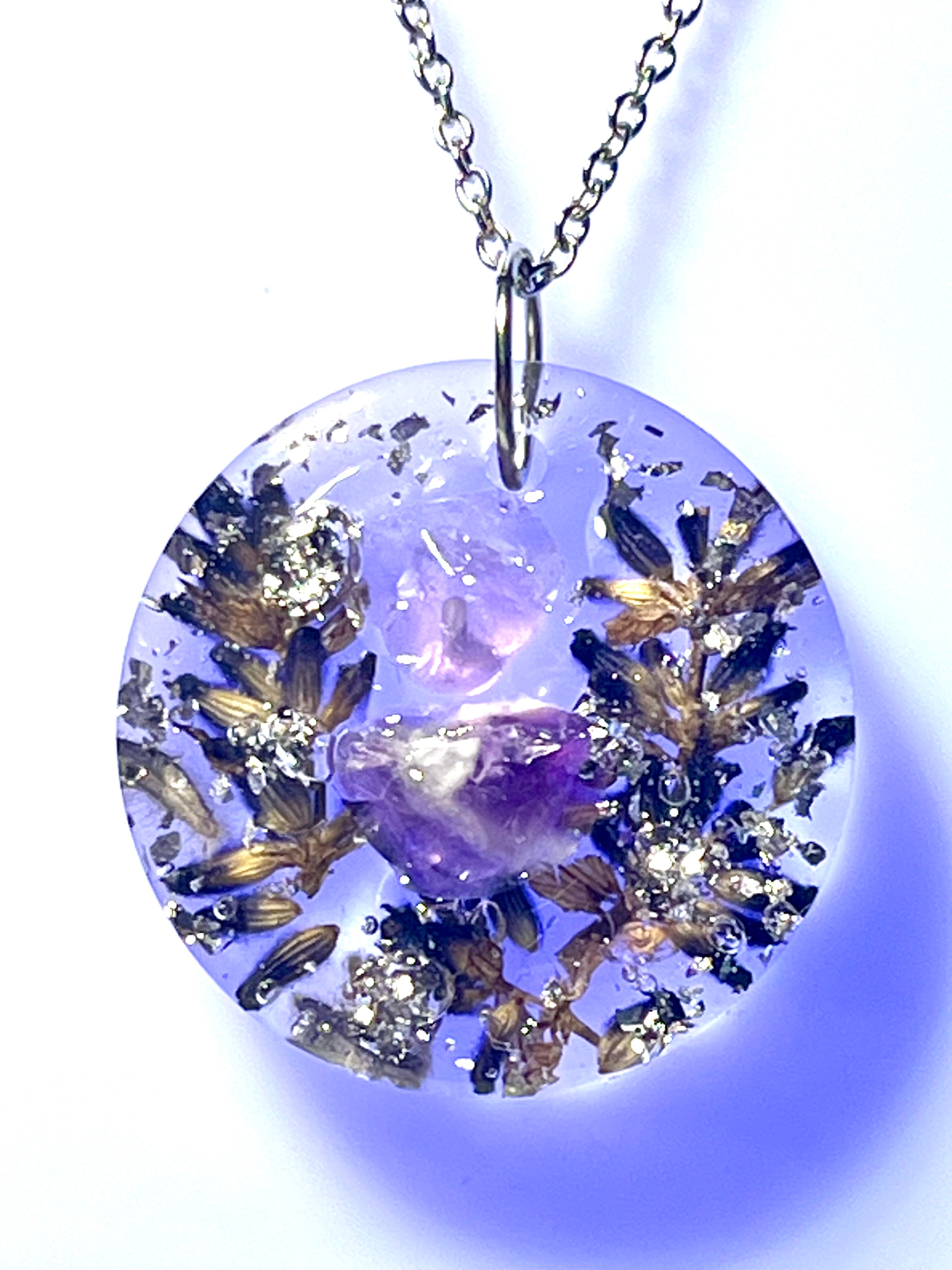 Collier Bien-être Lavande & Améthyste – Fleur naturelle et pierre naturelle