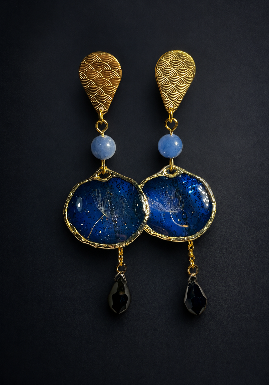 "Midnight Blue Dandelion Radiance" Handmade Earrings