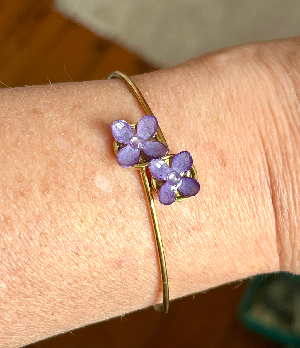 🌸 Bracelet Jonc Fleurs Lilas et Spirée
