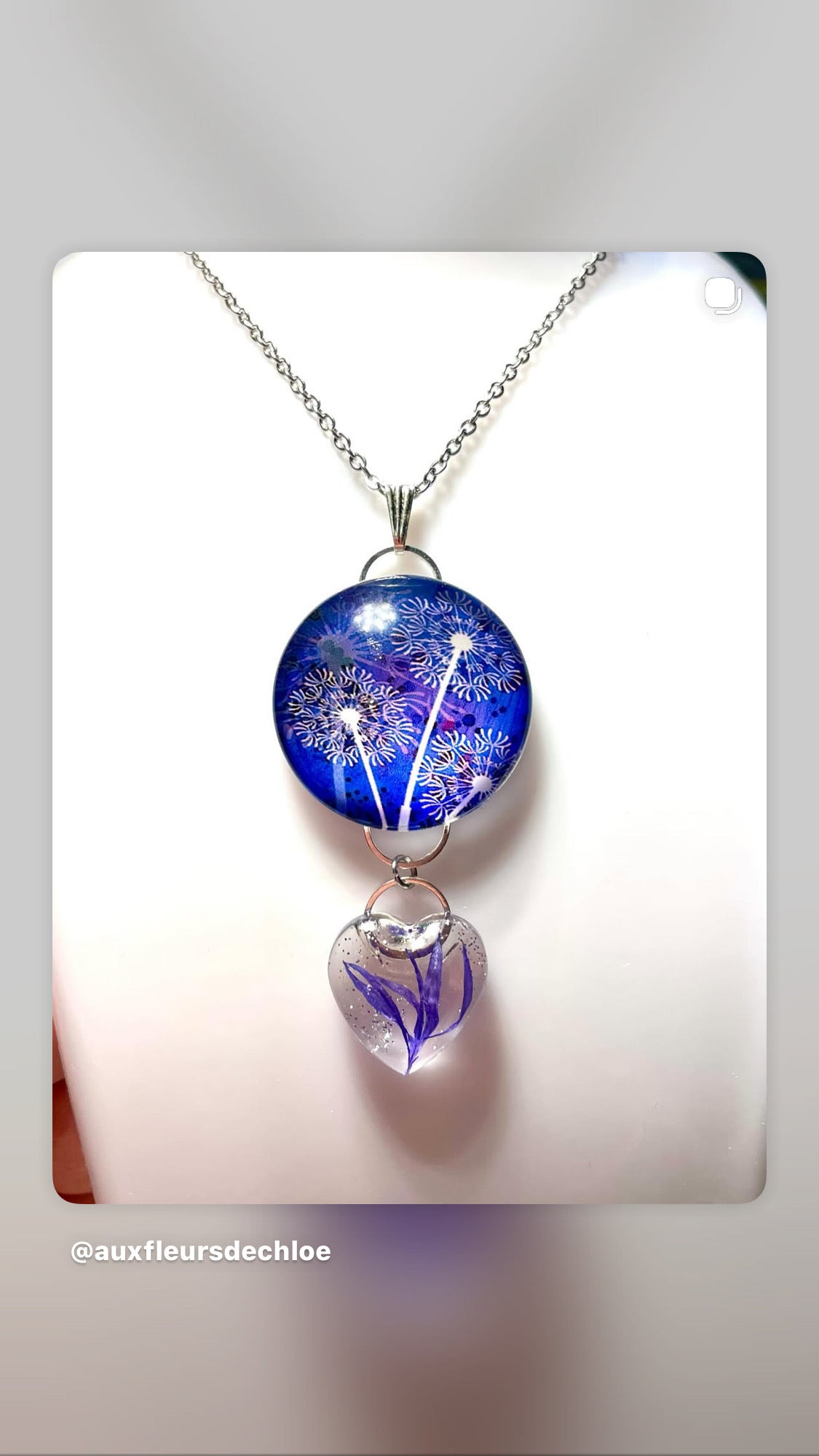 Collier cœur de Bleuet & cabochon bleu