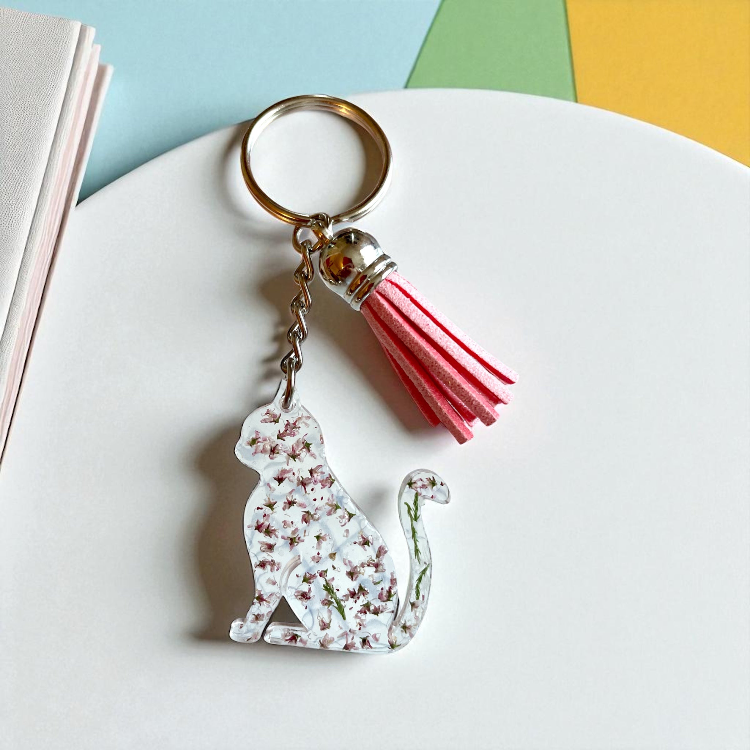 Porte-clés Chat Fleurs de Tamaris - Aux fleurs de Chloé Porte-clés Chat Fleurs de Tamaris Porte clé Porte clé