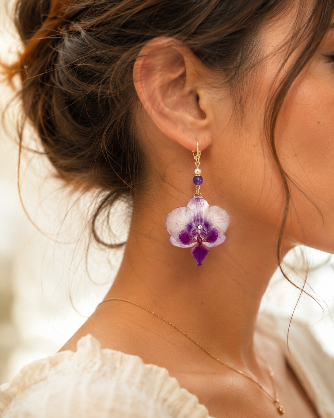 Orchid & Amethyst Earrings – Preserved Natural Flower
