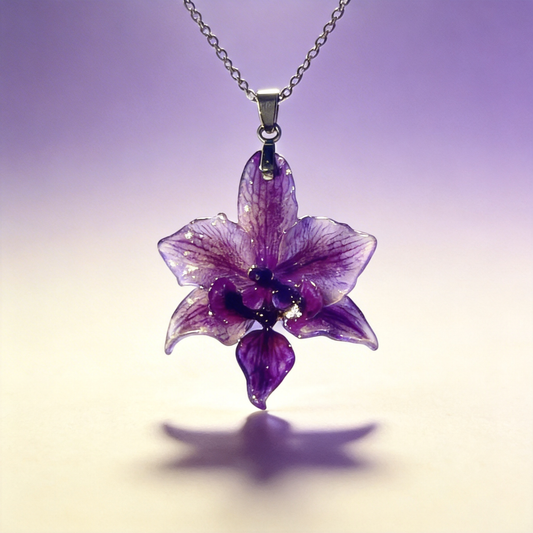 Collier fleur mini orchidée violette