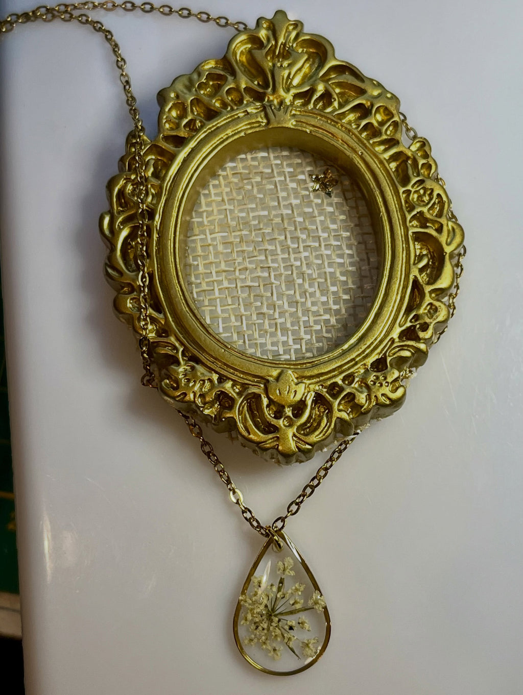 Collier larme de fleurs de carotte sauvage dans son écrin - fleurs naturelles