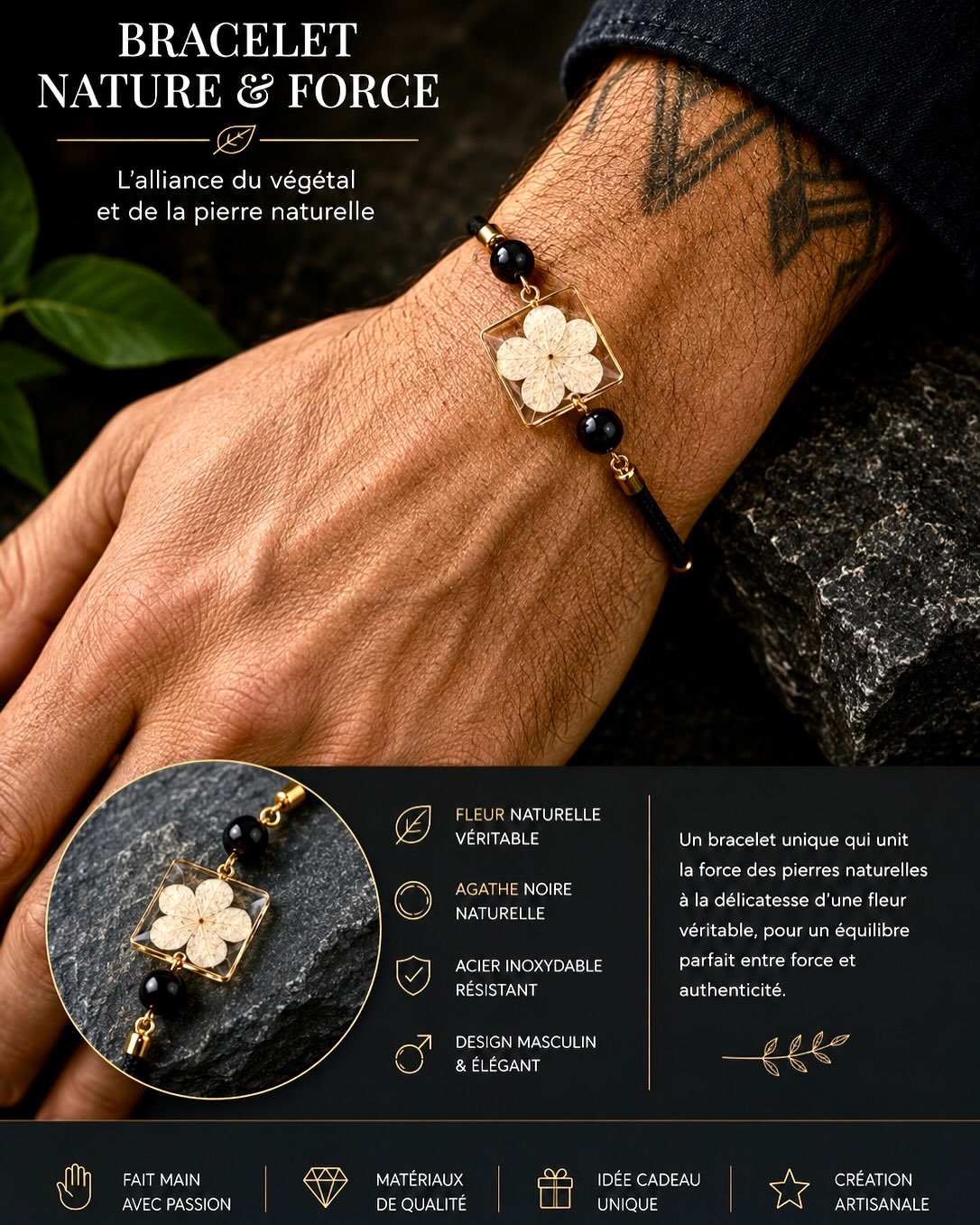Bracelet Hortensia & Agathe noire