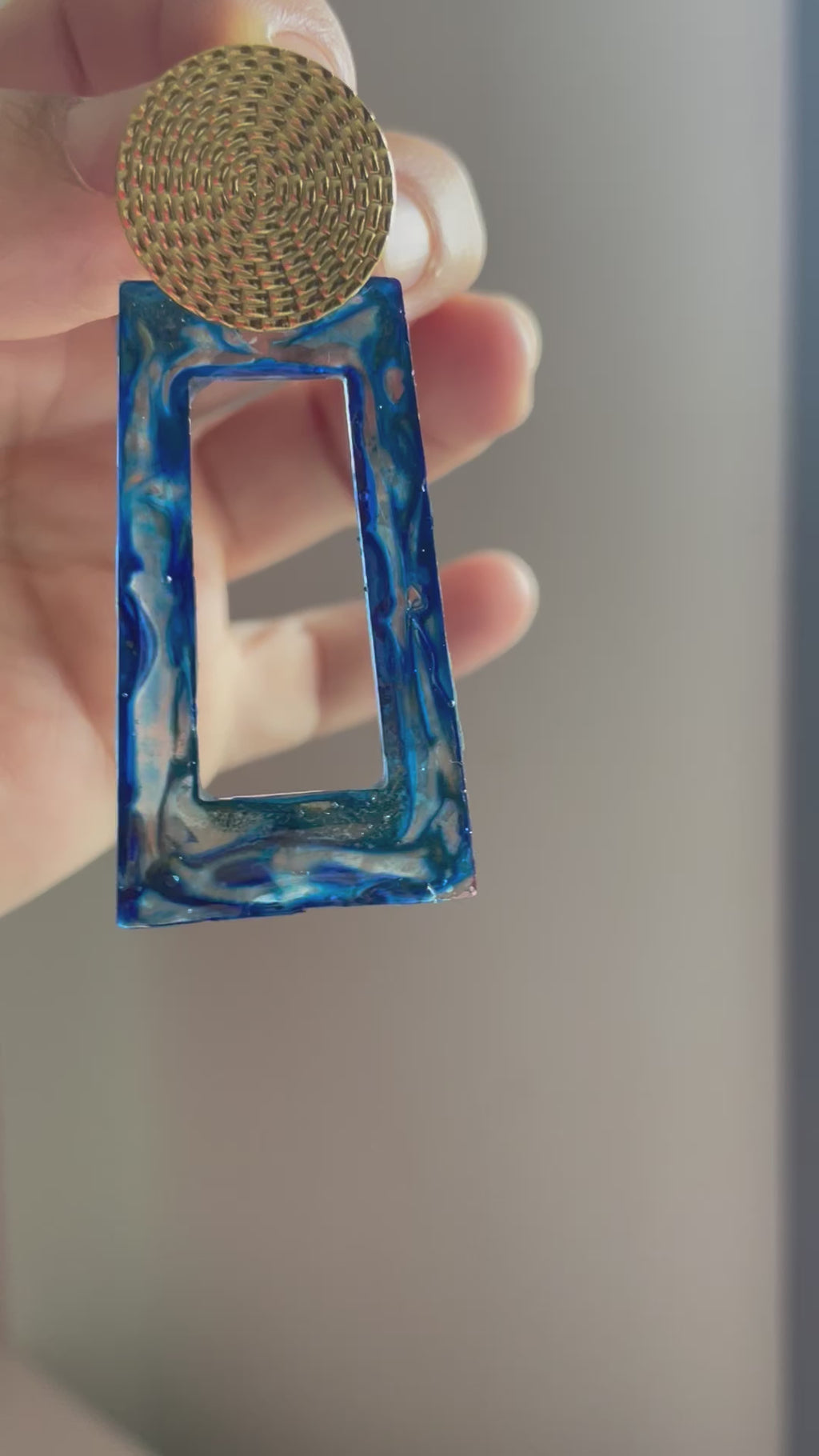 Blue and gold resin earrings