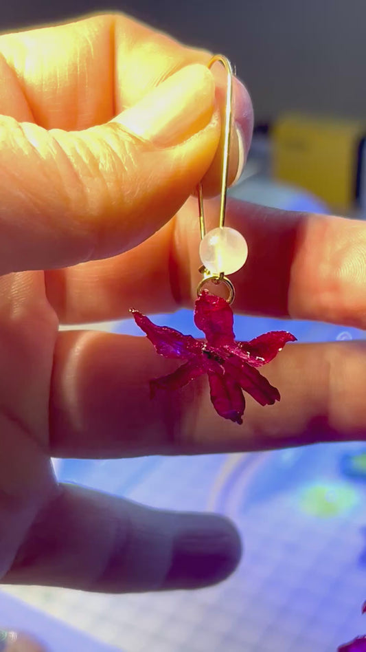 Boucles d’oreilles fleurs Jacynthe rose & quartz rose